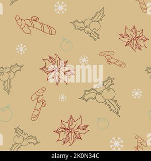 Vector hand drawn seamless pattern. Christmas, winter doodle elements. Isolated on white background. Trees, wreaths, presents, sweets, gingerbread Stock Vector
