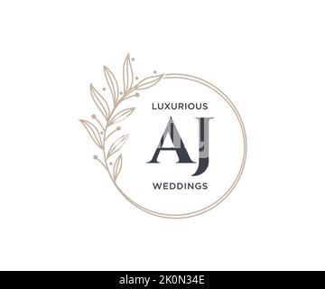 AJ Initials letter Wedding monogram logos template, hand drawn modern minimalistic and floral templates for Invitation cards, Save the Date, elegant Stock Vector