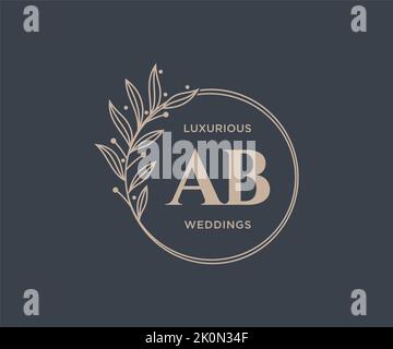 AB Initials letter Wedding monogram logos template, hand drawn modern minimalistic and floral templates for Invitation cards, Save the Date, elegant Stock Vector