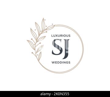 SJ Initials letter Wedding monogram logos template, hand drawn modern minimalistic and floral templates for Invitation cards, Save the Date, elegant Stock Vector