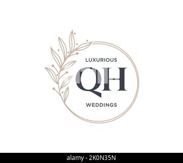 QH Initials letter Wedding monogram logos template, hand drawn modern minimalistic and floral templates for Invitation cards, Save the Date, elegant Stock Vector