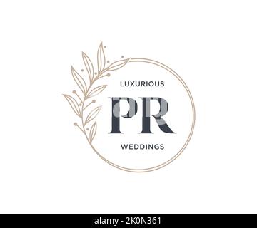 PR Initials letter Wedding monogram logos template, hand drawn modern minimalistic and floral templates for Invitation cards, Save the Date, elegant Stock Vector