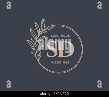 SD Initials letter Wedding monogram logos template, hand drawn modern minimalistic and floral templates for Invitation cards, Save the Date, elegant Stock Vector