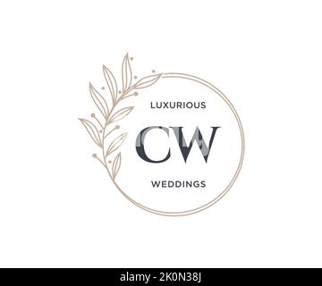 CW Initials letter Wedding monogram logos template, hand drawn modern minimalistic and floral templates for Invitation cards, Save the Date, elegant Stock Vector