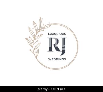 RJ Initials letter Wedding monogram logos template, hand drawn modern minimalistic and floral templates for Invitation cards, Save the Date, elegant Stock Vector