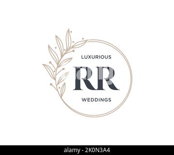 RR Initials letter Wedding monogram logos template, hand drawn modern minimalistic and floral templates for Invitation cards, Save the Date, elegant Stock Vector