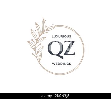 QZ Initials letter Wedding monogram logos template, hand drawn modern minimalistic and floral templates for Invitation cards, Save the Date, elegant Stock Vector