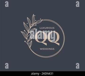 QQ Initials letter Wedding monogram logos template, hand drawn modern minimalistic and floral templates for Invitation cards, Save the Date, elegant Stock Vector