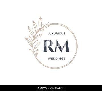 RM Initials letter Wedding monogram logos template, hand drawn modern minimalistic and floral templates for Invitation cards, Save the Date, elegant Stock Vector
