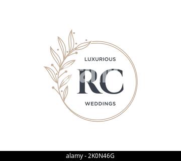 RC Initials letter Wedding monogram logos template, hand drawn modern minimalistic and floral templates for Invitation cards, Save the Date, elegant Stock Vector