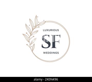 SF Initials letter Wedding monogram logos template, hand drawn modern minimalistic and floral templates for Invitation cards, Save the Date, elegant Stock Vector