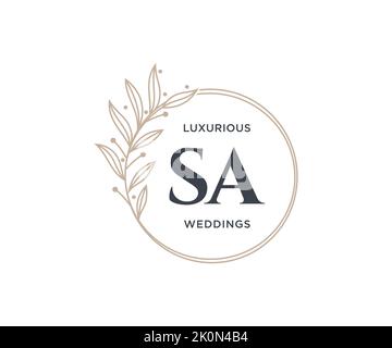 SA Initials letter Wedding monogram logos template, hand drawn modern minimalistic and floral templates for Invitation cards, Save the Date, elegant Stock Vector