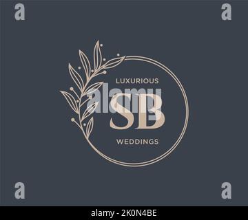 SB Initials letter Wedding monogram logos template, hand drawn modern minimalistic and floral templates for Invitation cards, Save the Date, elegant Stock Vector