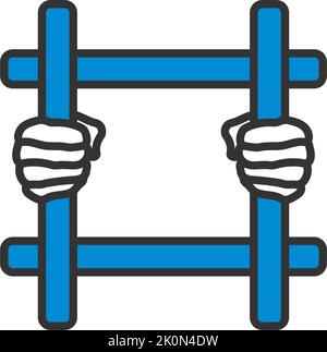 Hands Holding Prison Bars Icon. Editable Bold Outline With Color Fill Design. Vector Illustration. Stock Vector