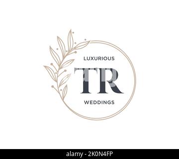 TR Initials letter Wedding monogram logos template, hand drawn modern minimalistic and floral templates for Invitation cards, Save the Date, elegant Stock Vector