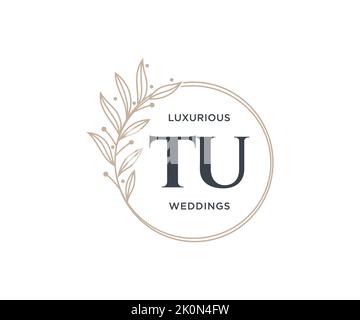 TU Initials letter Wedding monogram logos template, hand drawn modern minimalistic and floral templates for Invitation cards, Save the Date, elegant Stock Vector