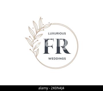 FR Initials letter Wedding monogram logos template, hand drawn modern minimalistic and floral templates for Invitation cards, Save the Date, elegant Stock Vector
