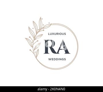 RA Initials letter Wedding monogram logos template, hand drawn modern minimalistic and floral templates for Invitation cards, Save the Date, elegant Stock Vector