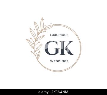 GK Initials letter Wedding monogram logos template, hand drawn modern minimalistic and floral templates for Invitation cards, Save the Date, elegant Stock Vector