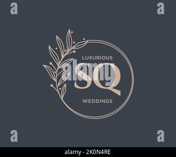 SQ Initials letter Wedding monogram logos template, hand drawn modern minimalistic and floral templates for Invitation cards, Save the Date, elegant Stock Vector