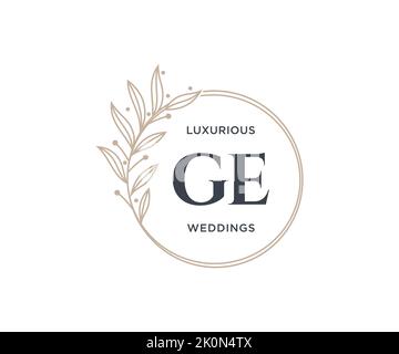 GE Initials letter Wedding monogram logos template, hand drawn modern minimalistic and floral templates for Invitation cards, Save the Date, elegant Stock Vector