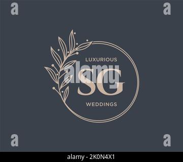 SG Initials letter Wedding monogram logos template, hand drawn modern minimalistic and floral templates for Invitation cards, Save the Date, elegant Stock Vector