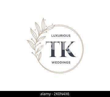TK Initials letter Wedding monogram logos template, hand drawn modern minimalistic and floral templates for Invitation cards, Save the Date, elegant Stock Vector