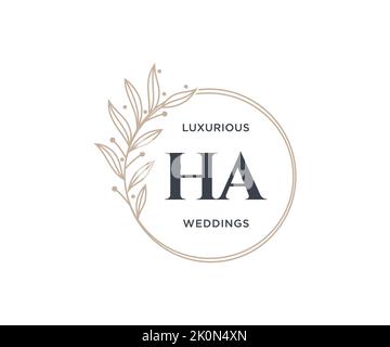 HA Initials letter Wedding monogram logos template, hand drawn modern minimalistic and floral templates for Invitation cards, Save the Date, elegant Stock Vector
