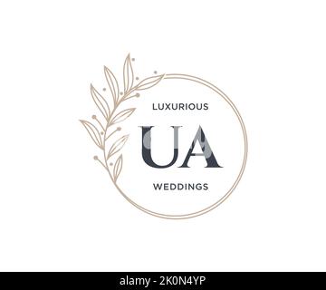 UA Initials letter Wedding monogram logos template, hand drawn modern minimalistic and floral templates for Invitation cards, Save the Date, elegant Stock Vector