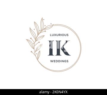 IK Initials letter Wedding monogram logos template, hand drawn modern minimalistic and floral templates for Invitation cards, Save the Date, elegant Stock Vector