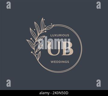 UB Initials letter Wedding monogram logos template, hand drawn modern minimalistic and floral templates for Invitation cards, Save the Date, elegant Stock Vector