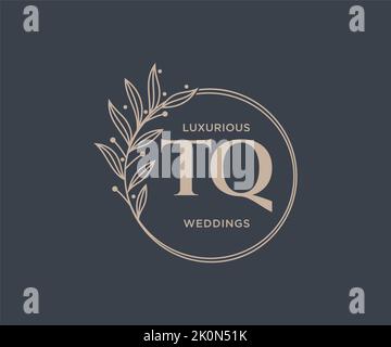 TQ Initials letter Wedding monogram logos template, hand drawn modern minimalistic and floral templates for Invitation cards, Save the Date, elegant Stock Vector