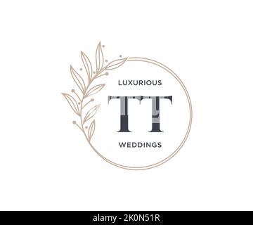 TT Initials letter Wedding monogram logos template, hand drawn modern minimalistic and floral templates for Invitation cards, Save the Date, elegant Stock Vector