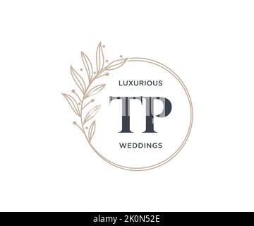 TP Initials letter Wedding monogram logos template, hand drawn modern minimalistic and floral templates for Invitation cards, Save the Date, elegant Stock Vector