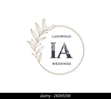 IA Initials letter Wedding monogram logos template, hand drawn modern minimalistic and floral templates for Invitation cards, Save the Date, elegant Stock Vector