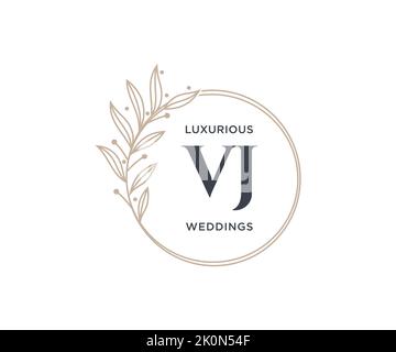 VJ Initials letter Wedding monogram logos template, hand drawn modern minimalistic and floral templates for Invitation cards, Save the Date, elegant Stock Vector