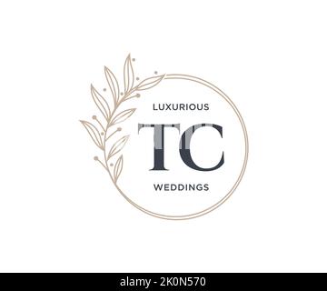 TC Initials letter Wedding monogram logos template, hand drawn modern minimalistic and floral templates for Invitation cards, Save the Date, elegant Stock Vector