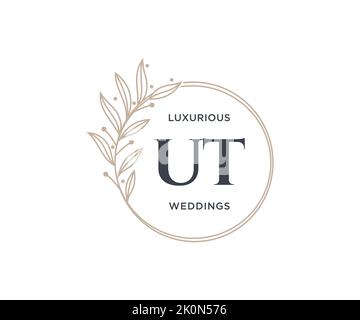 UT Initials letter Wedding monogram logos template, hand drawn modern minimalistic and floral templates for Invitation cards, Save the Date, elegant Stock Vector