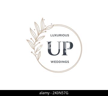 UP Initials letter Wedding monogram logos template, hand drawn modern minimalistic and floral templates for Invitation cards, Save the Date, elegant Stock Vector