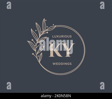 KY Initials letter Wedding monogram logos template, hand drawn modern minimalistic and floral templates for Invitation cards, Save the Date, elegant Stock Vector