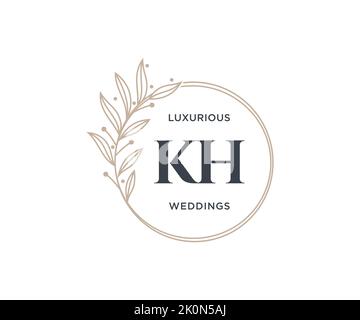 KH Initials letter Wedding monogram logos template, hand drawn modern minimalistic and floral templates for Invitation cards, Save the Date, elegant Stock Vector