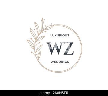 WZ Initials letter Wedding monogram logos template, hand drawn modern minimalistic and floral templates for Invitation cards, Save the Date, elegant Stock Vector