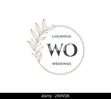 WO Initials letter Wedding monogram logos template, hand drawn modern minimalistic and floral templates for Invitation cards, Save the Date, elegant Stock Vector