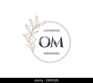 OM Initials letter Wedding monogram logos template, hand drawn modern minimalistic and floral templates for Invitation cards, Save the Date, elegant Stock Vector