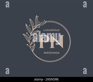 PN Initials letter Wedding monogram logos template, hand drawn modern minimalistic and floral templates for Invitation cards, Save the Date, elegant Stock Vector