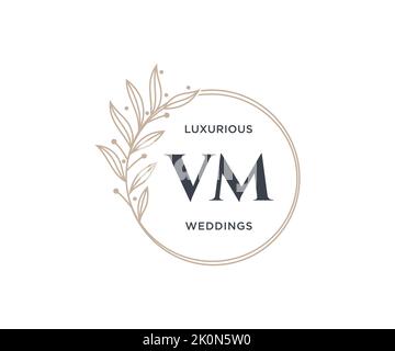 VM Initials letter Wedding monogram logos template, hand drawn modern minimalistic and floral templates for Invitation cards, Save the Date, elegant Stock Vector