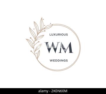 WM Initials letter Wedding monogram logos template, hand drawn modern minimalistic and floral templates for Invitation cards, Save the Date, elegant Stock Vector
