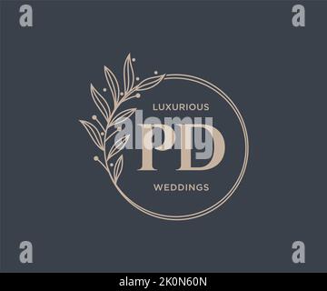PD Initials letter Wedding monogram logos template, hand drawn modern minimalistic and floral templates for Invitation cards, Save the Date, elegant Stock Vector