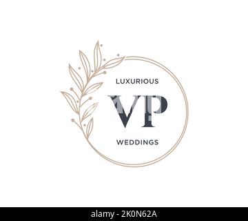 VP Initials letter Wedding monogram logos template, hand drawn modern minimalistic and floral templates for Invitation cards, Save the Date, elegant Stock Vector