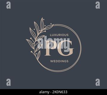 PG Initials letter Wedding monogram logos template, hand drawn modern minimalistic and floral templates for Invitation cards, Save the Date, elegant Stock Vector